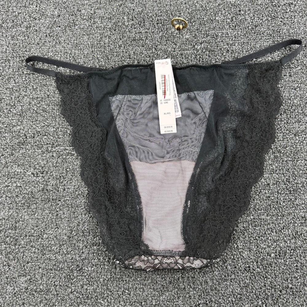 Victoria's Secret Black Lace Mesh Bikini Panty XL NWT - Picture 2 of 3
